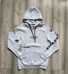 Bershka Ice Blue / White Graphic Print Hoodie - Size XS