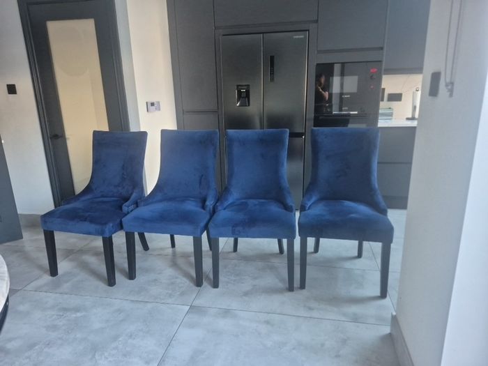 Four Navy Velvet Dining chairs