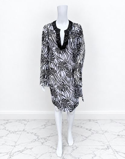 Pre Owned Primark Monochrome Tropical Leaf Print Beach Cover-Up