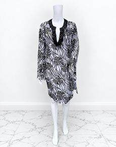 Pre Owned Primark Monochrome Tropical Leaf Print Beach Cover-Up