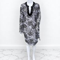 Pre Owned Primark Monochrome Tropical Leaf Print Beach Cover-Up