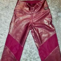 PINK Victoria's Secret Ultimate Leggings Size S Maroon Shimmery Mesh Panels