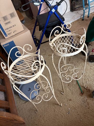 Set of 3 Vintage Wrought Iron Plant Stands / Pot Holders