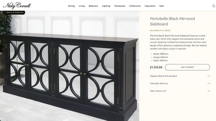Large Black Mirrored 4-Door Sideboard