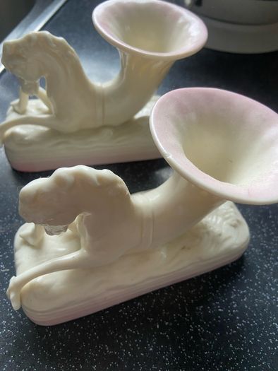 BELEEK antique pair of cornucopia seahorse vases