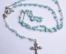 Vintage Rosary with Blue Crystal Beads length 15"