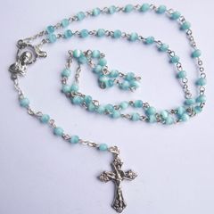 Vintage Rosary with Blue Crystal Beads length 15"