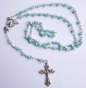 Vintage Rosary with Blue Crystal Beads length 15"