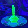 Vintage Uranium Glass Flower Frog and Bowl Set Art Deco Figural Lady Image 2