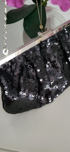 Black bling clutch bag with chain strap