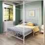 Double Canopy Bed Frame with Vintage Headboard & Footboard, White 135x190cm Double Canopy Bed Frame, 4ft6 Heavy Duty Metal Bed, Heart Scroll Headboard & Footboard, Steel Slats for Bedrooms Image 3