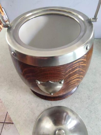 Antique Wooden Ice Bucket Canister Circa 1910's