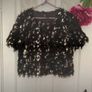 top Bnwot black fluffy embelished top short sleeve size large elli white brand Image 2