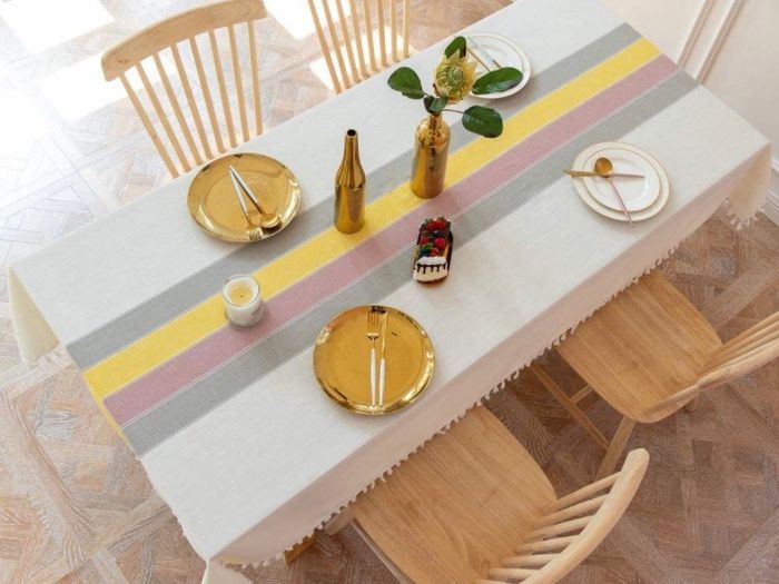 Washable Stitching Tassel Table Cloth Cotton Linen Tablecloth Rectangular Dust-Proof Table Cover (MULTIPLE SIZES, SEE DESCRIPTION"