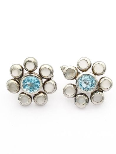Vintage 925 Sterling Silver Moonstone Blue Topaz Earrings