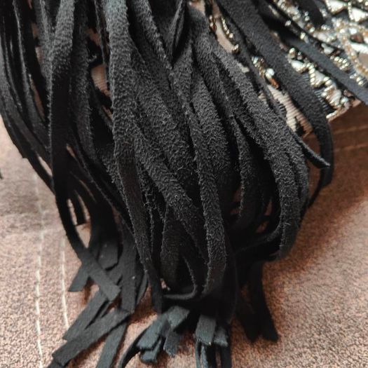 Fringe Tote Bag Purse Black and White, Large