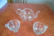 Glass Tea Pot &amp; Cups x 2 for Sale