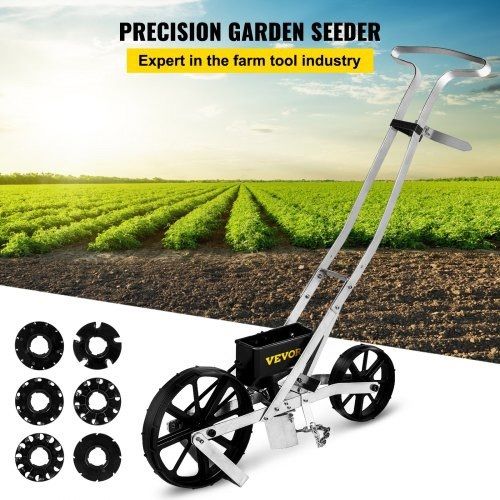 Garden Seeder, Metal Precision Garden Push Seeder With 6 Seed Plates, Walk-Behind Row Crop Planter, Manual Garden Lawn Spreader for Sowing Seeds, Backyard Agriculture for Various Seeds (FREE SHIPPING)