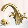 Golden Bathroom Sink Tap for Basin with Pop Up Sink Plug Dual Cross Lever Gold Brass Swan Neck Bathroom Tap Mixer Traditional Basin Mixer Tap Image 5