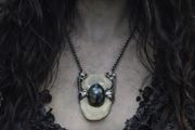 1 Soldered Taurus Bull Disc Bones with a Flashy Blue Labradorite Crystal Pendant Talisman Witchy Spiritual Amulet
