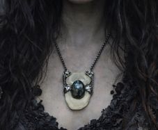 1 Soldered Taurus Bull Disc Bones with a Flashy Blue Labradorite Crystal Pendant Talisman Witchy Spiritual Amulet