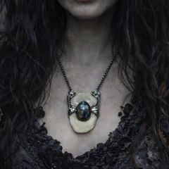 1 Soldered Taurus Bull Disc Bones with a Flashy Blue Labradorite Crystal Pendant Talisman Witchy Spiritual Amulet