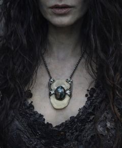 1 Soldered Taurus Bull Disc Bones with a Flashy Blue Labradorite Crystal Pendant Talisman Witchy Spiritual Amulet