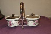 1960's Enoch Wedgewood Pink Rose Marmalade Pots with silver plate caddy
