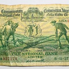 Ireland 1937 Ploughman One Pound The National Bank Punt banknote