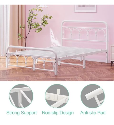 4ft6 Double Bed Frame with High Headboard and Foot