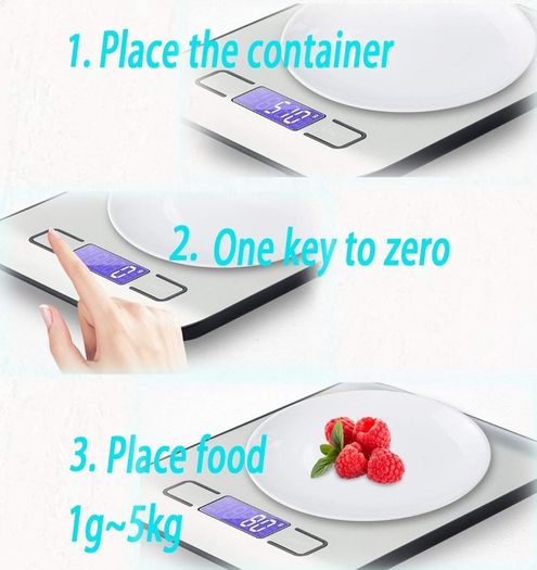 Kitchen Scales Digital, 11lb/5kg Ultra Thin Food/Cooking/Baking Scale,1g/0.1oz Precise Graduation 5 Units Tare Function Touch Button, Backlit LCD High Precision, Stainless Steel-5kg