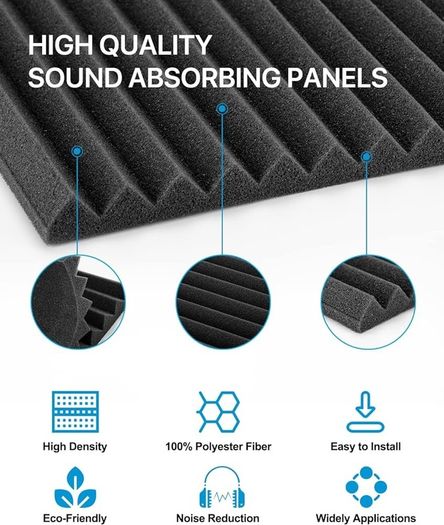 FREE EXPRESS SHIPPING 24 Pack Sound Proofing Panels with Stickers Sound Absorbing Panels High Density Acoustic Foam Panels Wedges Tiles For Recording Studios/Offices