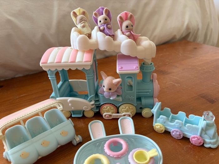 Sylvanian Families Bundle - Floating Cloud Rainbow Train & Milk Rabbit Triplets