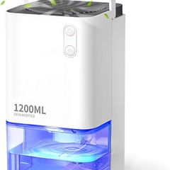 1200ml Electric Dehumidifier with Ultra Quiet & Auto Shut off 7 Colorful LED Portable Mini Dehumidifier for Wardrobe, Bathroom, Closet, RV, Bedroom, Garage - White