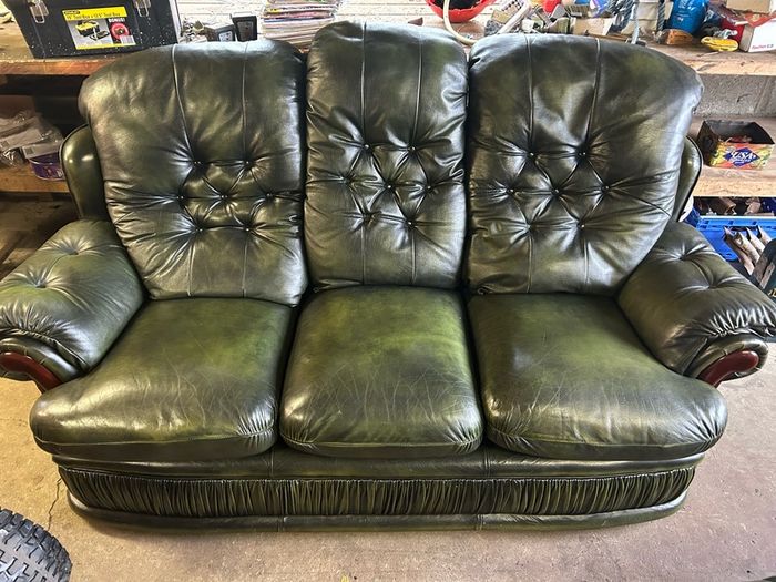 green leather 3 seater sofa