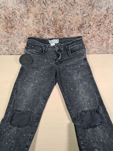 mens Siksilk jeans washed black bust knee riot denim Size Small W 30 L 34