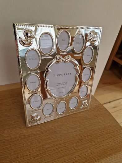 Tipperary Crystal Baby's First Year Silver Plated Frame 8 Inch x 10 Inch