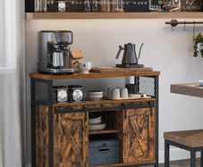 Sideboard, Kitchen Cabinet, Storage Cabinet with 2 Sliding Doors, 33 x 100 x 80 cm, Adjustable Shelves, for Living Room, Cloud White/Honey Brown