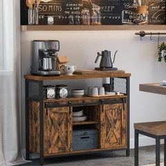 Sideboard, Kitchen Cabinet, Storage Cabinet with 2 Sliding Doors, 33 x 100 x 80 cm, Adjustable Shelves, for Living Room, Cloud White/Honey Brown