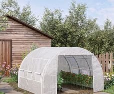 3 x 3 x 2 m Polytunnel Greenhouse with Roll-up Side Walls, Walk-in Grow House Tent with Steel Frame, Reinforced Cover, Zipped Door, and 6 Mesh Windows for Garden, White