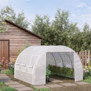3 x 3 x 2 m Polytunnel Greenhouse with Roll-up Side Walls, Walk-in Grow House Tent with Steel Frame, Reinforced Cover, Zipped Door, and 6 Mesh Windows for Garden, White
