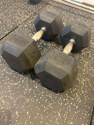 Dumbbells Rubber Hex 15kg Pair