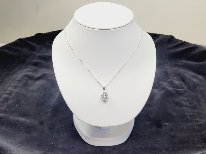 Sterling Silver 925 Box Chain Necklace with Hexagonal Cut Pendant
