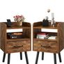 Bedside Table Set of 2, Nightstand, Side Table, Wooden Sofa End Table with Fabric Drawer, Open Shelf, Solid Wood Legs, 39x29x63 cm, for Bedroom, Living Room, Rustic Brown Image 8