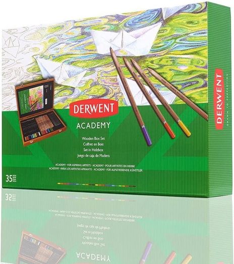 Wooden Gift Box, Complete 35 Piece Art Set with Colouring Pencils, Pastels & Accessories, Ideal Collection for Drawing, Sketching & Crafts, Premium Hobbyist Quality Kit (FREE POSTAGE)