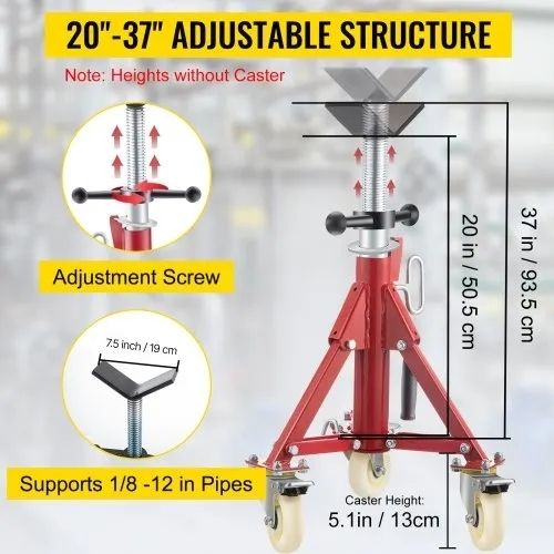 Jack Stand, V Head Pipe Stand Adjustable Height 20-37 Inch, Pipe Jack Stands with Casters 882 LB, Folding Portable Pipe Stands 1/8 to 12 Inch Pipe Supporting