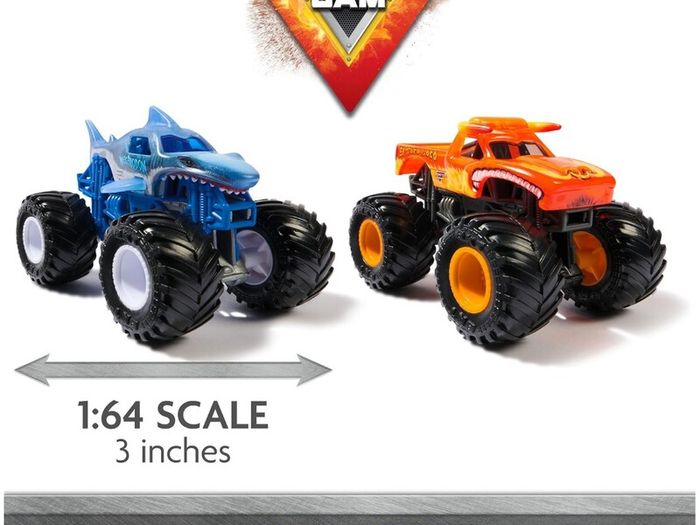 Supercharge Speedway Playset + 2 Monster Jam Trucks (Megalodon and El Toro Loco 1:64 Scale Die-Cast Monster Trucks) Kids Toys