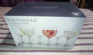 Boxed set of 6 Ravenhead gin balloon glasses