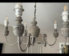 Grey Wash 5 Arm Wooden Chandelier