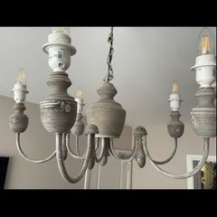 Grey Wash 5 Arm Wooden Chandelier